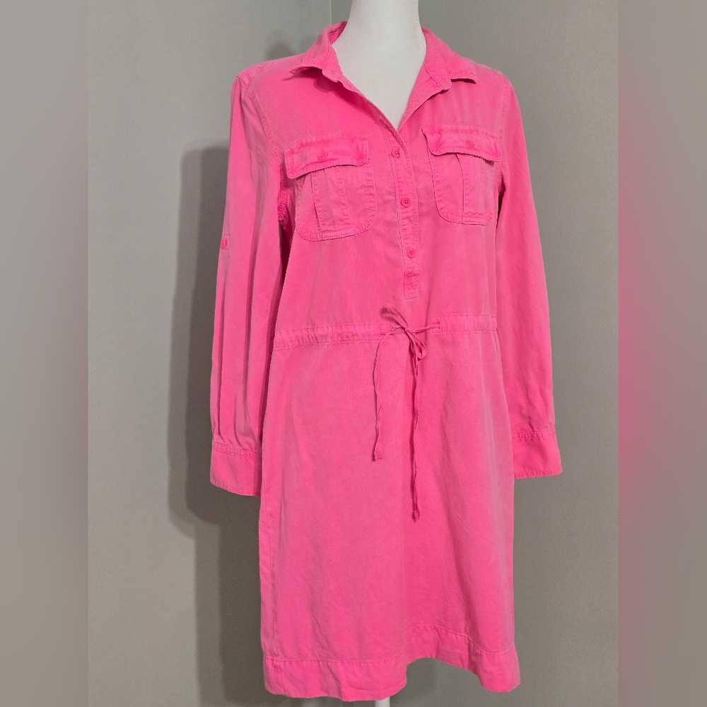J. Crew Drawstring Shirt Dress Long Sleeves W/Roll Tabs Women's Size 4 - Picture 2 of 12